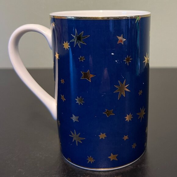 Sakura GALAXY BLUE 14k Gold Stars & Accents Cobalt Blue Fine Porcelain Cup Mug - Picture 7 of 15